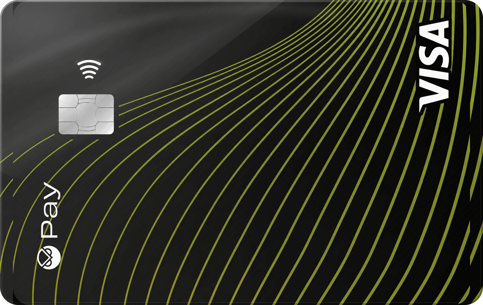 Black Gnosis Pay Visa debit card design with olive-green lines